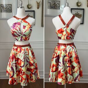 Lucci Lu 2 Piece Cocktail Homecoming Dress Orange Floral $300 4
